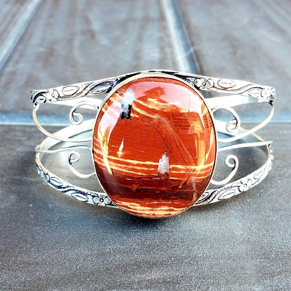 New Red Jasper 925 Silver Cuff Bracelet. - Picture 3 of 11